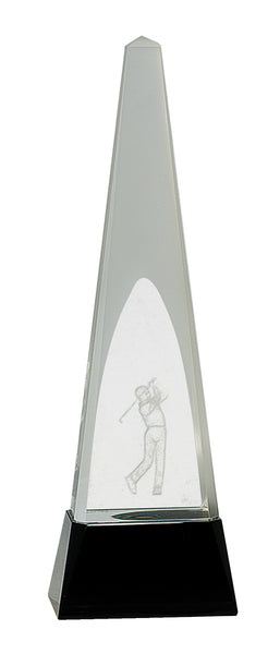 Crystal 3D Golf Spire Black Pedestal Base - Custom Laser Engraved