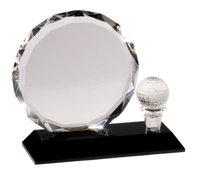 Round Facet Crystal Golf Ball Award - Custom Laser Engraved