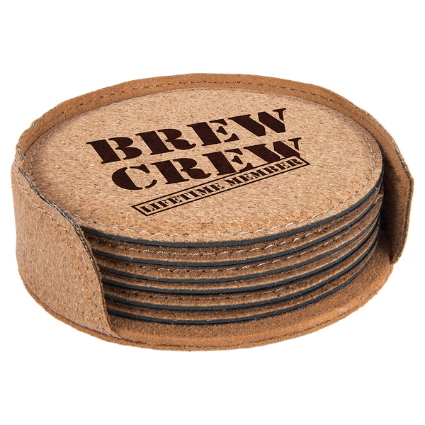 Cork Round 6 Coaster Set - Laser Engraved Drinkware