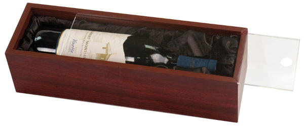 Rosewood Finish Wine Box Clear Acrylic Lid & Lining - Laser Engraved Drinkware