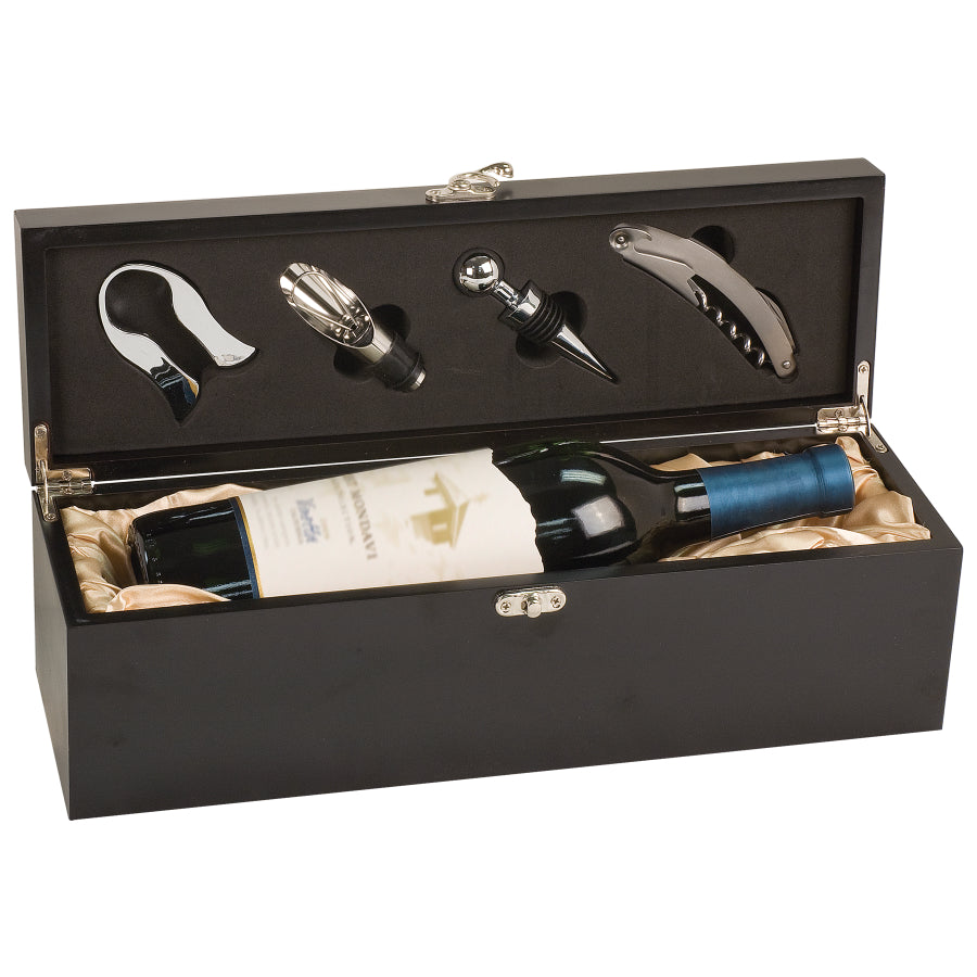 Matte Finish Single Wine Presentation Box 4 Tools - Laser Engraved Drinkware