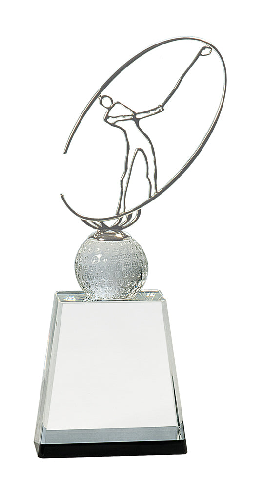 Crystal Golf Metal Oval Figure - Custom Laser Engraved