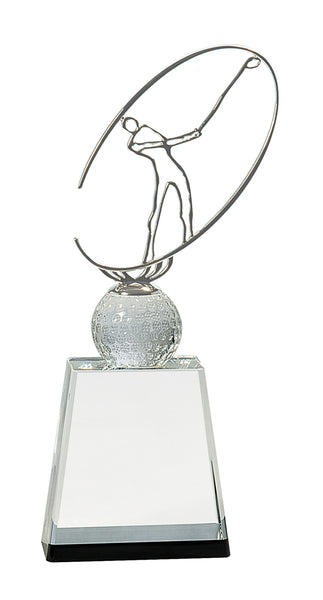Crystal Golf Metal Oval Figure - Custom Laser Engraved