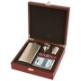 Rosewood Finish Flask Set 7 Oz Flask, Shot Glass, Cards & 5 Dice - Laser Engraved Drinkware