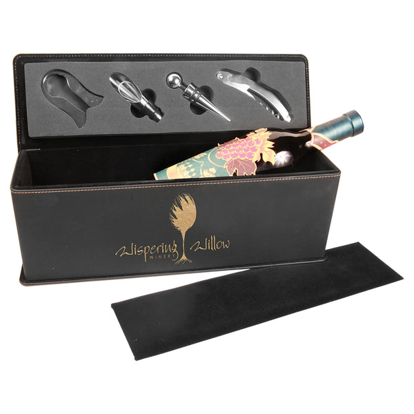 Leatherette Wine Box with Tools - Premium Gift Set - Laser Engraved Drinkware