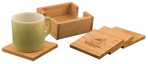 Square 4 Coaster Set Holder - Laser Engraved Drinkware