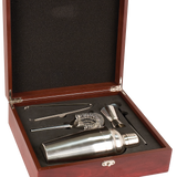 Rosewood Finish Martini Set Shaker, Jigger, Strainer, Stirrer & Tongs - Laser Engraved Drinkware