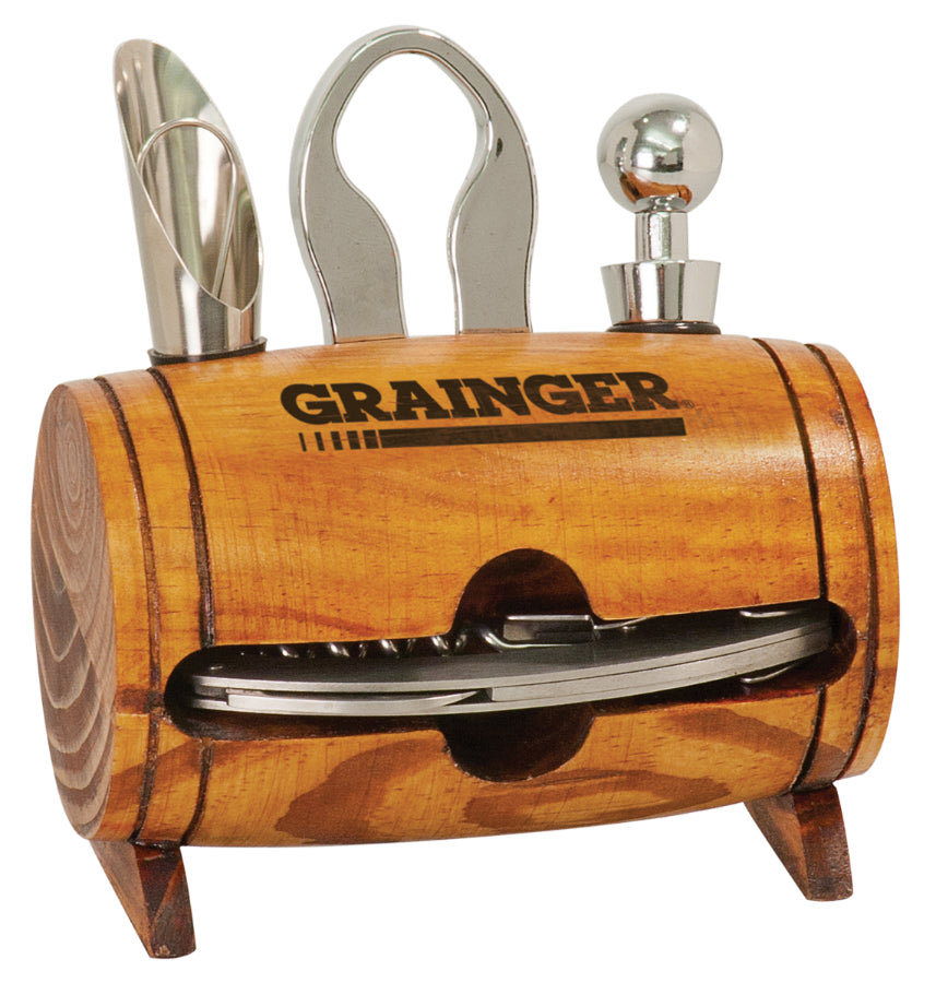 Wine Barrel 4 Piece Wine Tool Set - Laser Engraved Drinkware
