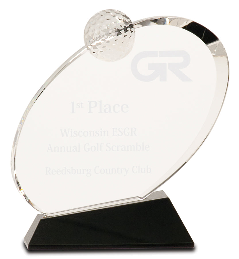 Oblong Crystal Golf Award - Custom Laser Engraved