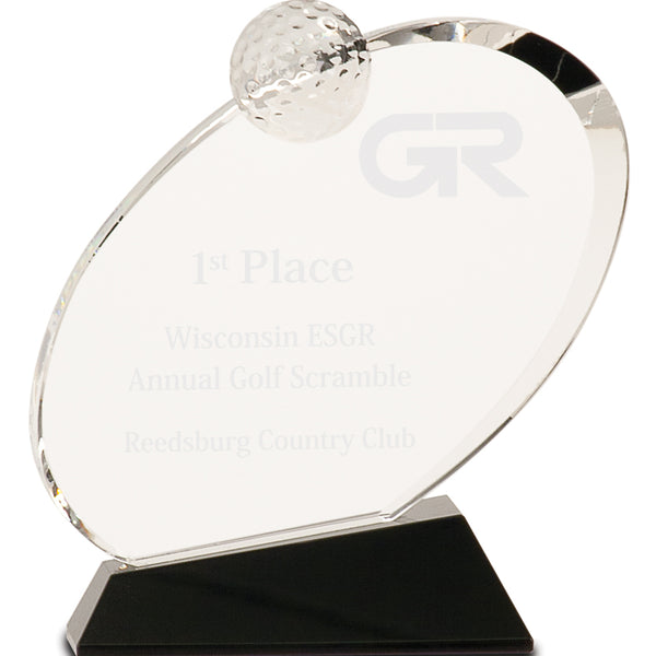 Oblong Crystal Golf Award - Custom Laser Engraved