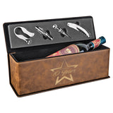 Leatherette Wine Box with Tools - Premium Gift Set - Laser Engraved Drinkware