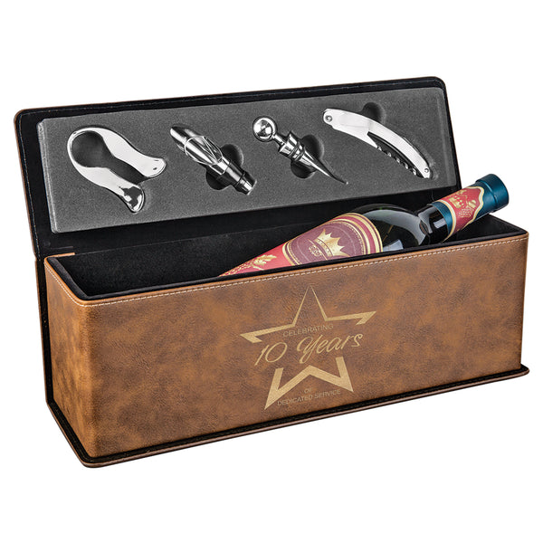 Leatherette Wine Box with Tools - Premium Gift Set - Laser Engraved Drinkware