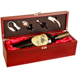 Rosewood Finish Single Wine Presentation Box 4 Tools And Red Lining - Laser Engraved Drinkware