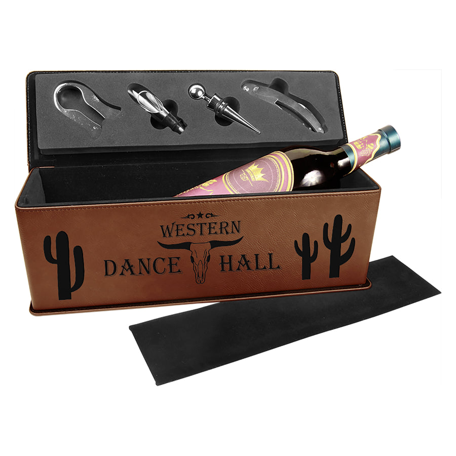 Leatherette Wine Box with Tools - Premium Gift Set - Laser Engraved Drinkware