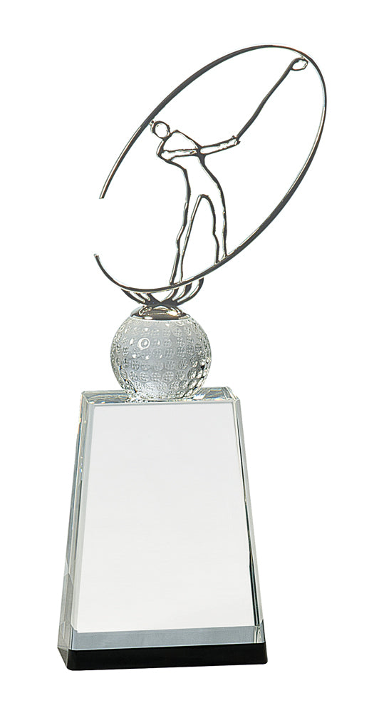 Crystal Golf Metal Oval Figure - Custom Laser Engraved