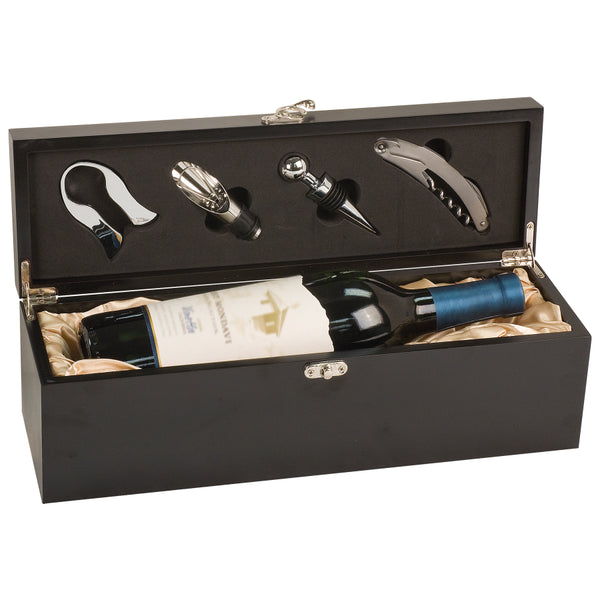 Matte Finish Single Wine Presentation Box 4 Tools - Laser Engraved Drinkware