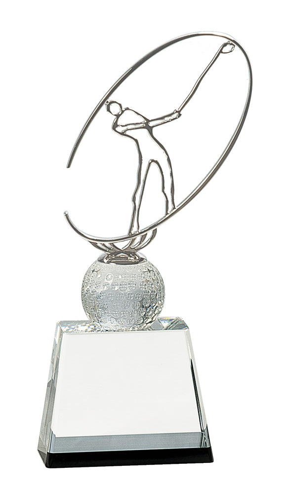 Crystal Golf Metal Oval Figure - Custom Laser Engraved