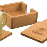 Square 4 Coaster Set Holder - Laser Engraved Drinkware