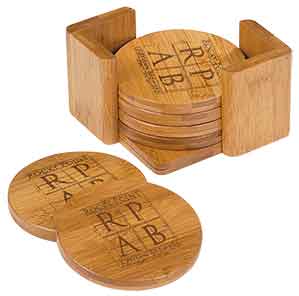 Round 6 Coaster Set Holder - Laser Engraved Drinkware