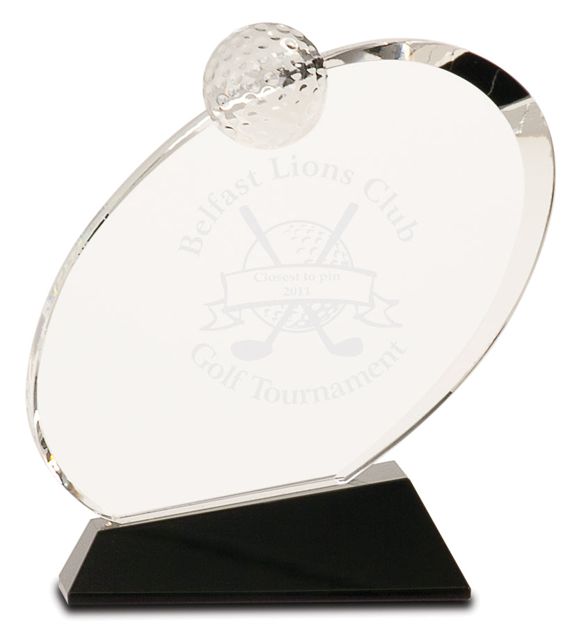 Oblong Crystal Golf Award - Custom Laser Engraved