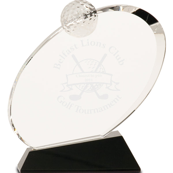 Oblong Crystal Golf Award - Custom Laser Engraved