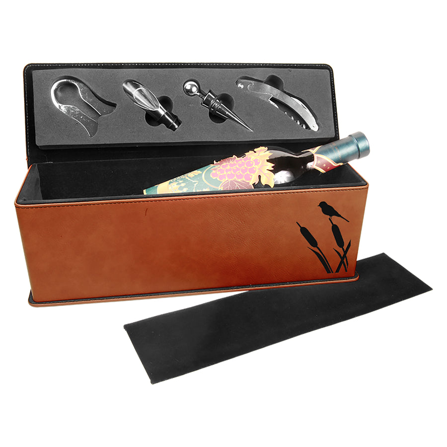 Leatherette Wine Box with Tools - Premium Gift Set - Laser Engraved Drinkware