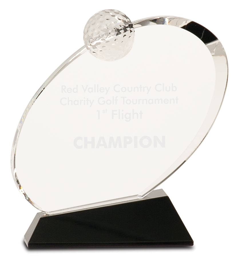 Oblong Crystal Golf Award - Custom Laser Engraved