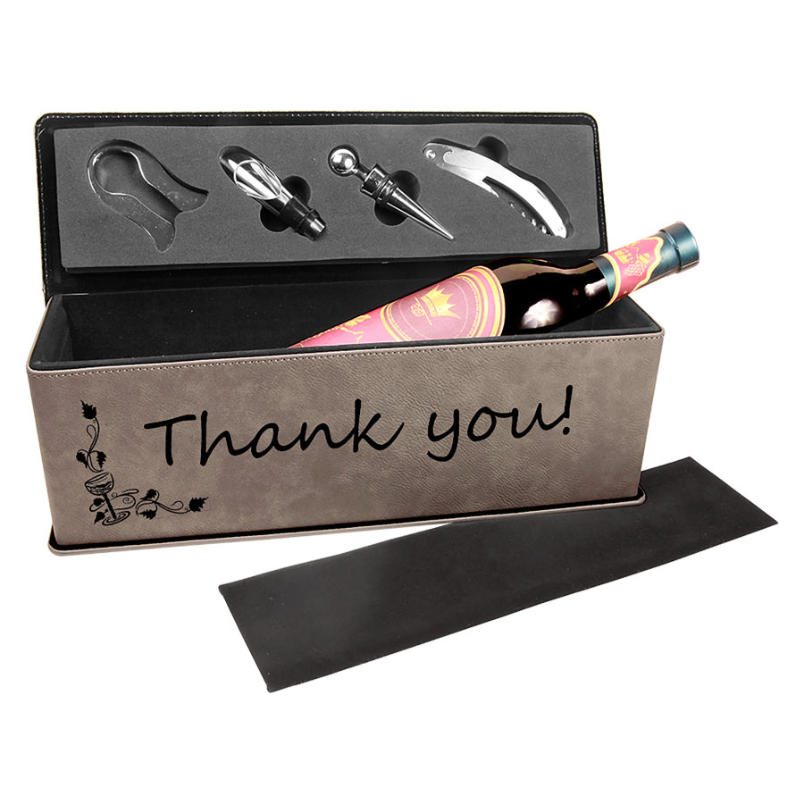 Leatherette Wine Box with Tools - Premium Gift Set - Laser Engraved Drinkware