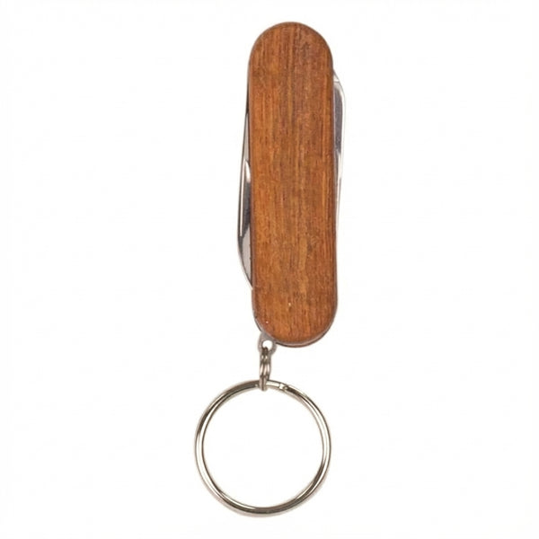 Wooden 3-Function Pocket Knife with Keychain - Laser Engraved Gift